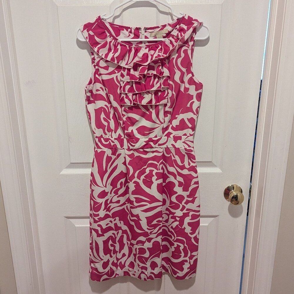 Banana Republic Size 4 Pink & White‎ Ruffle Mini Dress Girly Career Work Preppy